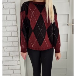 Sweter w romby bordowy