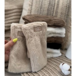 Rękawiczki z futerkiem beżowe